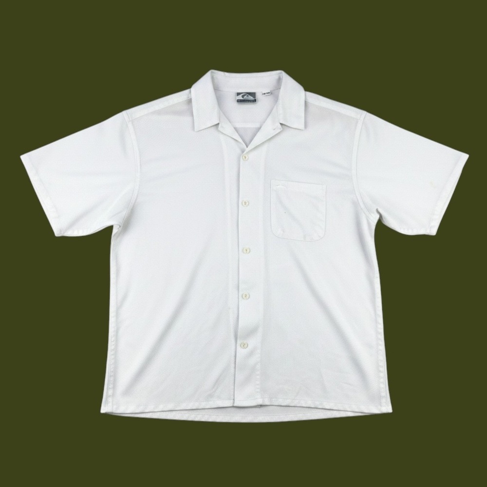 Vintage Quiksilver Camp Shirt Mens XL White Surf Mesh Rare Oversized 80s 90s